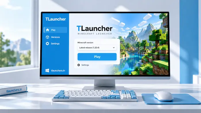 TLauncher for PC Minecraft launcher on a desktop computer